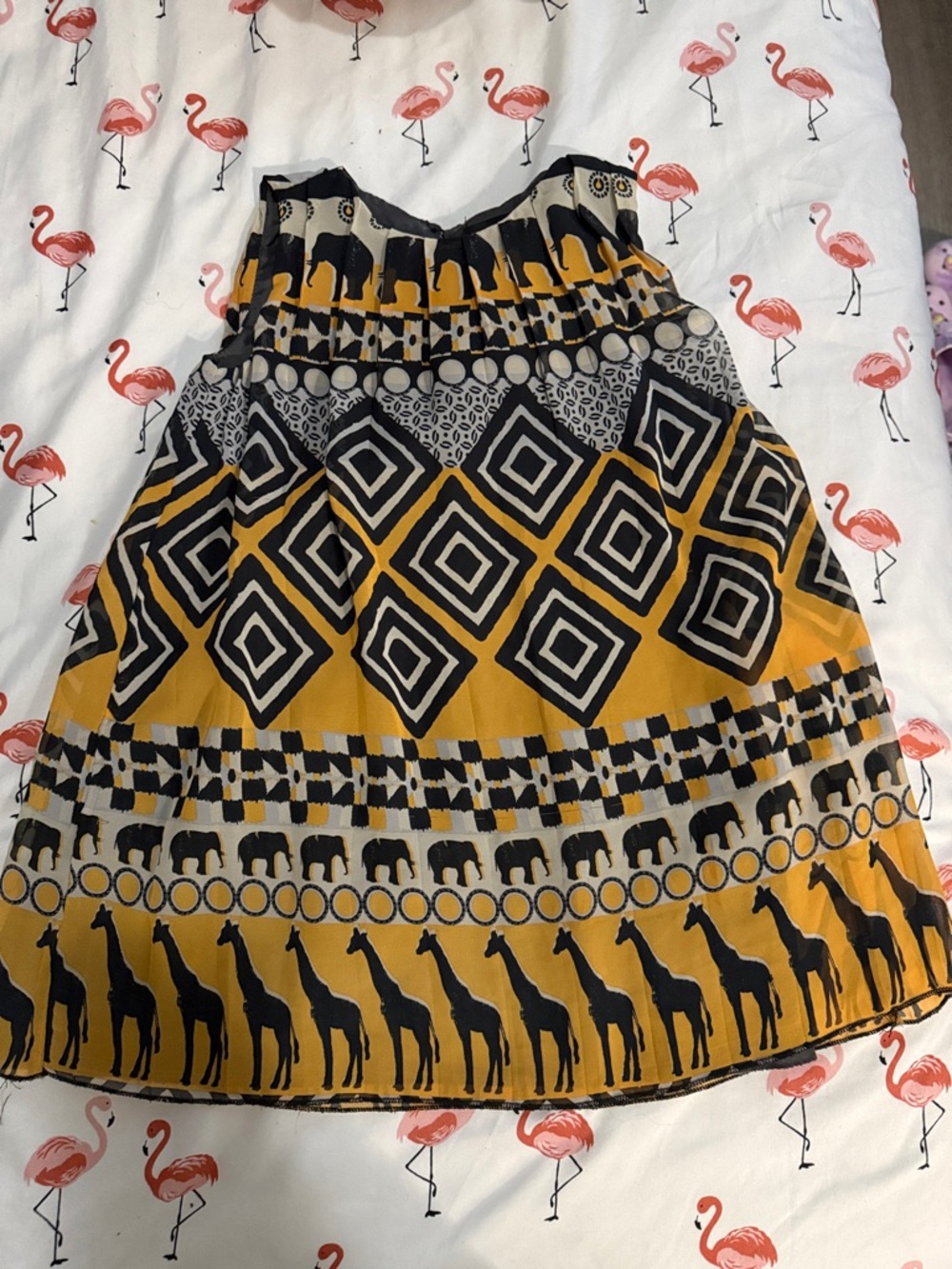 Yellow and Black Geometric & Animal Print A-Line top 5T